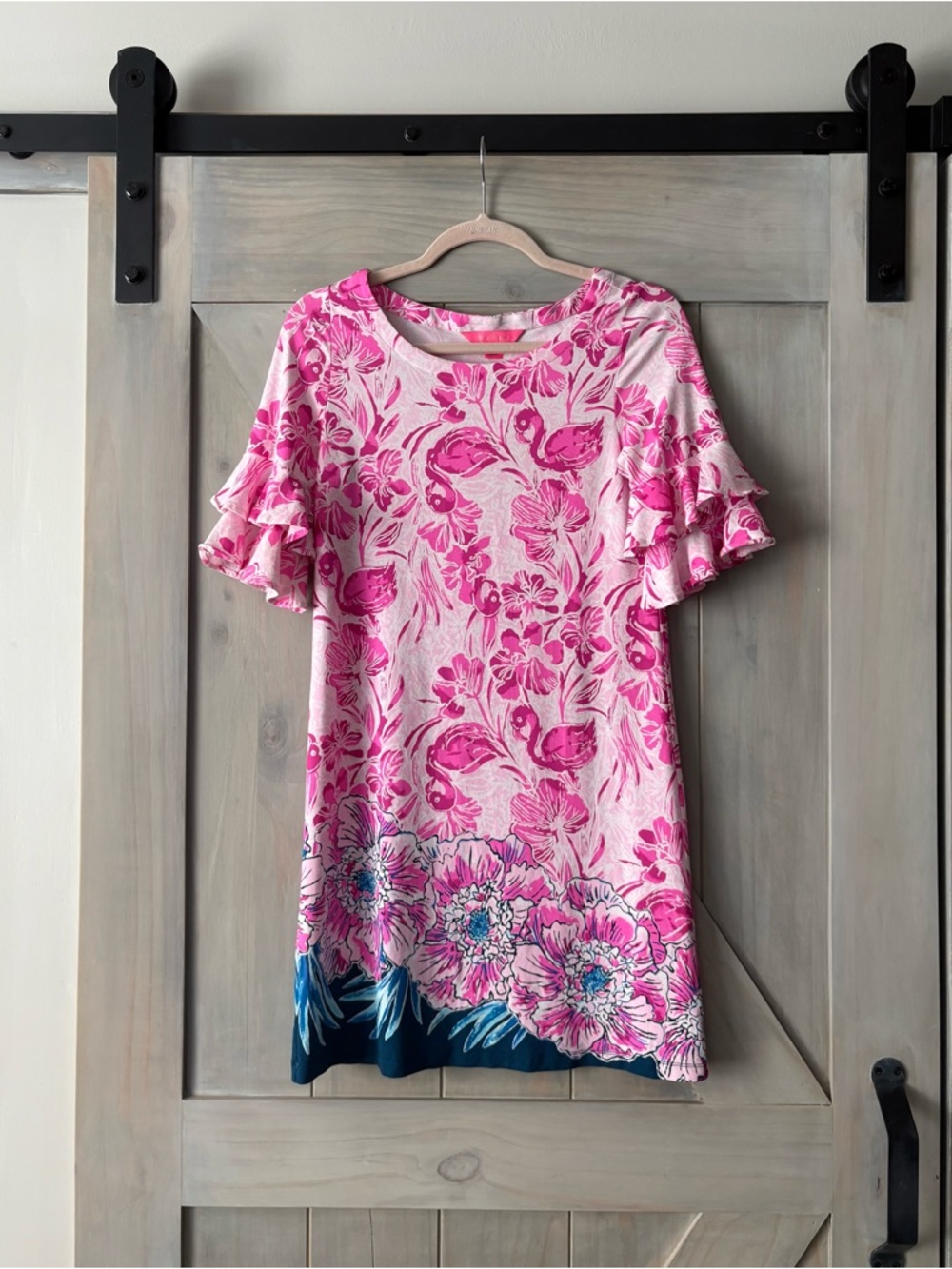 Lilly Pulitzer Pink Floral Ruffle-Sleeve Dress